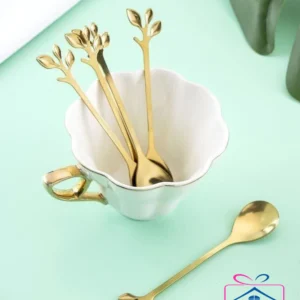 قاشق چای خوری طلایی طرح برگ کد3320