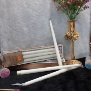 شمع قلمی 20 سانتی رنگ سفید بسته 12 عددی جعبه چوبی کدm291
