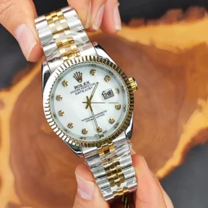 ساعت مچی عقربه ای مردانه رولکس سفید نقره ای طلایی مدل 904M کدm 6310