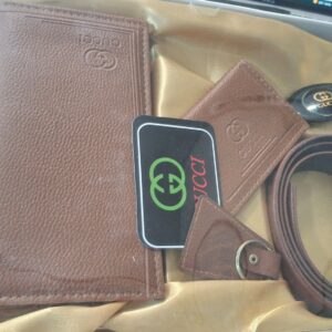 ست هدیه 4 تکه مردانه چرم قهوه ای کد P7867