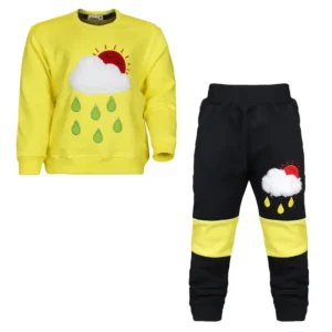 ست سویشرت و شلوار بچگانه مدل ابر و باران رنگ زرد کد P7887