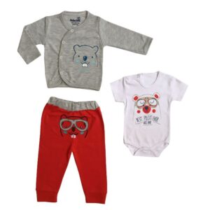 ست 3 تکه لباس نوزادی بی بی وان مدل سگ آبی کد p8297