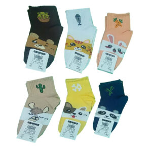 جوراب دخترانه طرح حیوانات بسته 6 عددی کد P11436