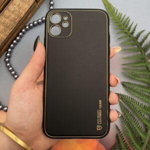 قاب گوشی iPhone 11 آیفون اورجینال Leather Case چرمی دور طلایی مشکی محافظ لنز دار کد p18669