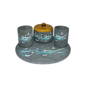 سرویس چای خوری 5 پارچه سنگی طرح خطاطی شکسته کد 1.10 کد P22458