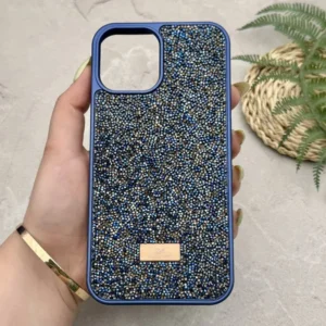 قاب گوشی iPhone 12 Pro Max آیفون نگین دار سواروسکی SWAROVSKI پلاک فلزی آبی متالیک کد P23614